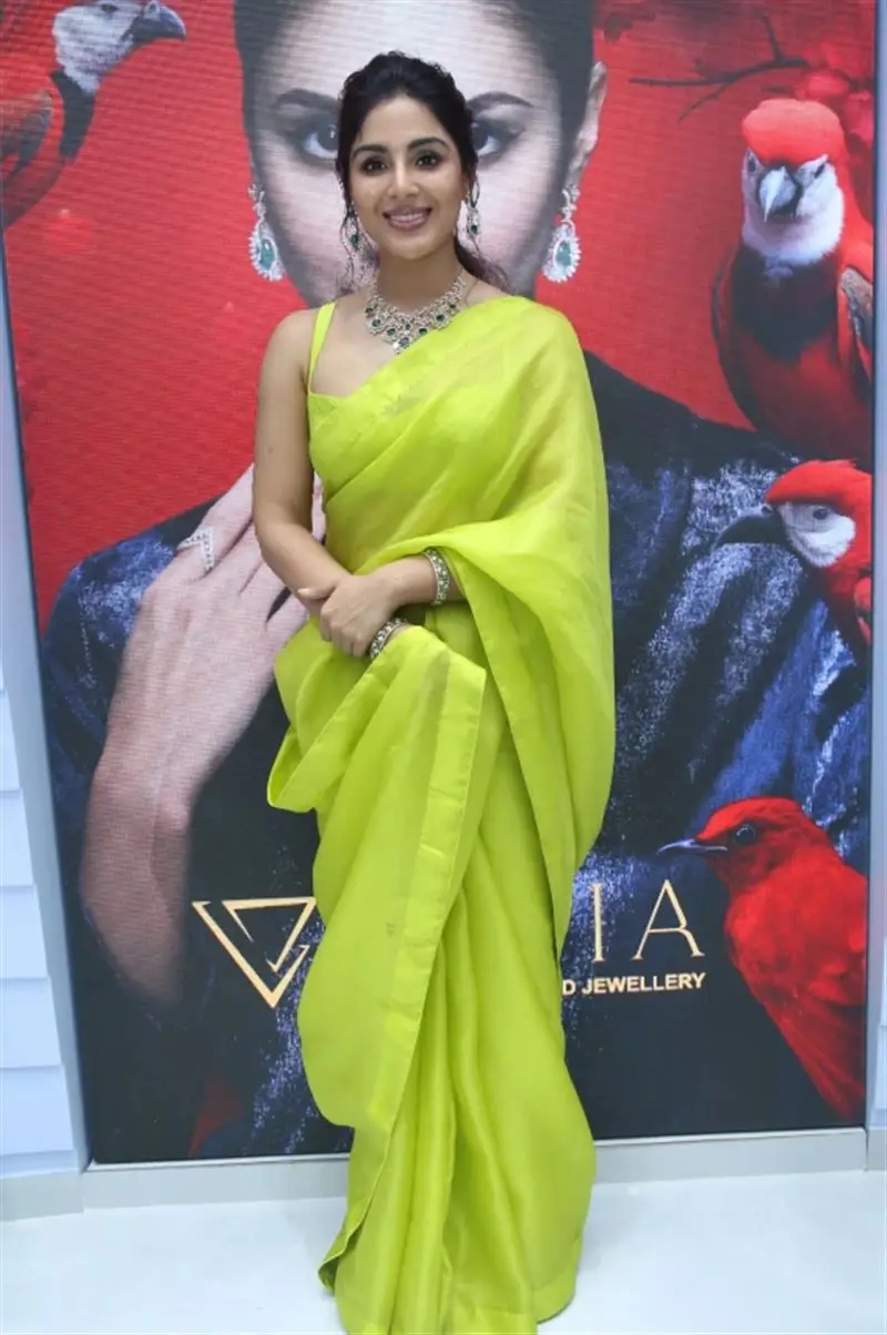 Telugu Actress Samyuktha Menon in Lemon Green Saree